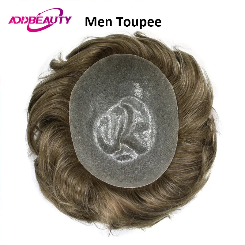 Men's Wigs Full PU 0.12-0.14cm Men's Capillary Prothesis Vloop Thin Skin Natural Human Hairpiece Real Human Hair System Unit