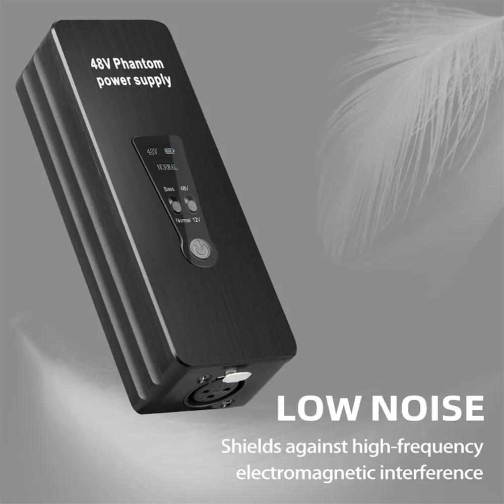 48V/12V Phantom Power Supply for Condenser Microphones Mic Preamp Portable Rechargeable Phantom Power Low Noise 18H Working Time