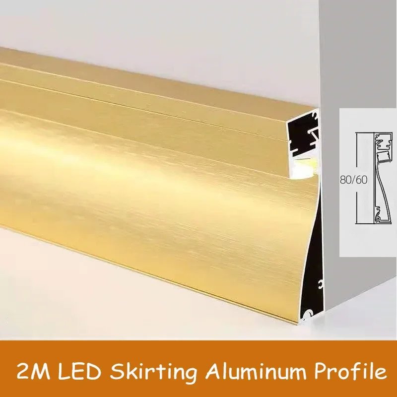 

Invisible LED Skirting Aluminum Profile 2M Luminous Floor Line 60/70/80mm Staircase Embedded Hidden Corner Linear Lights