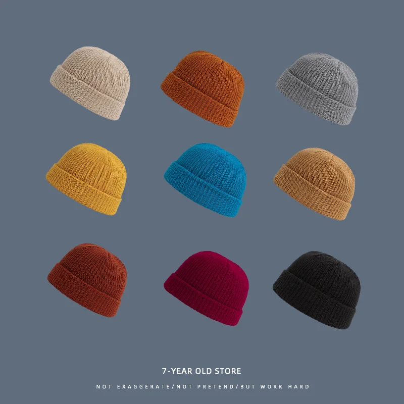 

Winter Men's Warm Knit Hat Melon Skin Hat Outdoor Yuppie Solid Color Hip Hop Knit Hat