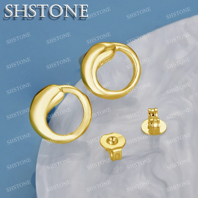 

SHSTONE 18K Gold Water Drop Circle Earrings For Women Party Wedding Fashion Jewelry 925 Sterling Silver Stud Earring Gift