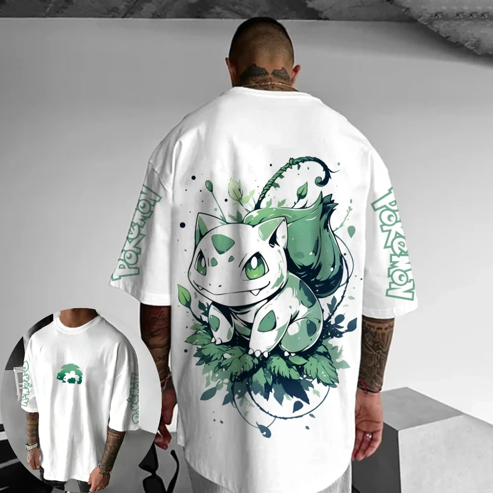 Pokémon Herren- und Damen-T-Shirt Bulbasaur Anime Vielseitiges T-Shirt Sommer und Frühling Neue kurzärmelige Eltern-Kind-Outfits für Jungen