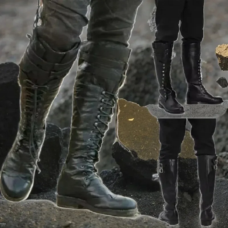 

COSda@Big size 37-48 Medieval Steampunk Cosplay Boots Men Winter Larp Viking Pirate PU Leather Shoes Carnival Party Fancy Knight