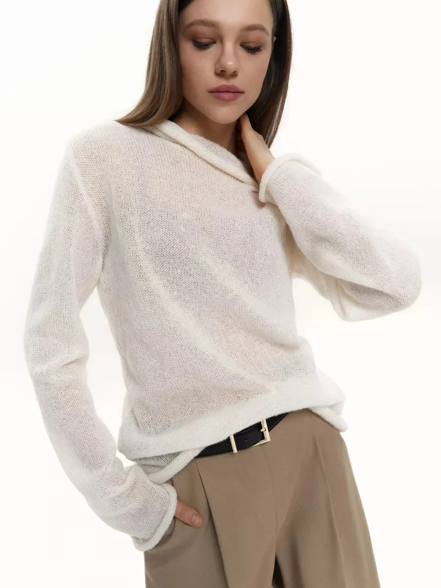 

Solid Hollow Out Knitted Top Women Fashion Pullover Sweater 2025 New Bottom Shirt Top Early Autumn Female Knitwear Sweater