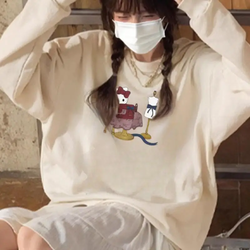 귀여운 고양이 프린트 긴팔 스웨트셔츠 여성용 캐주얼 아우터웨어 편안한 루즈핏 가을 겨울 신상 재미있는 만화 디자인