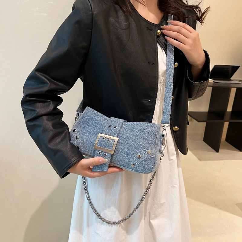 Luxury Designer Jeans Bags Women Vintage Denim Sling Underarm Shopper Bag 2023 Ladies Brand Shoulder Crossbody Bag Femme Bags