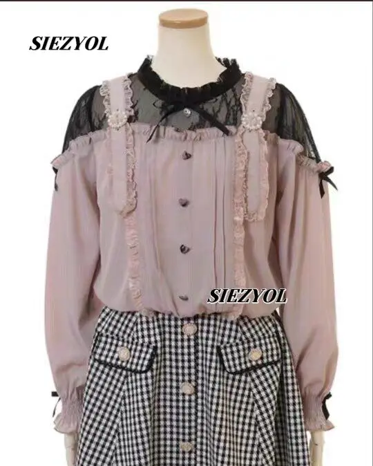 Lace Shirt Lolita Sweet Girl's Top Japanese Style Mass-produced Double Strap Off-shoulder Stand Collar Long Sleeve Blouse