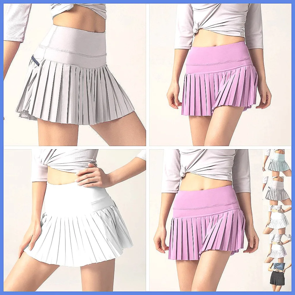 

Women's High Waisted Running Skorts with Pockets - Sexy Fitness Pleated Tennis Skirt for Sports