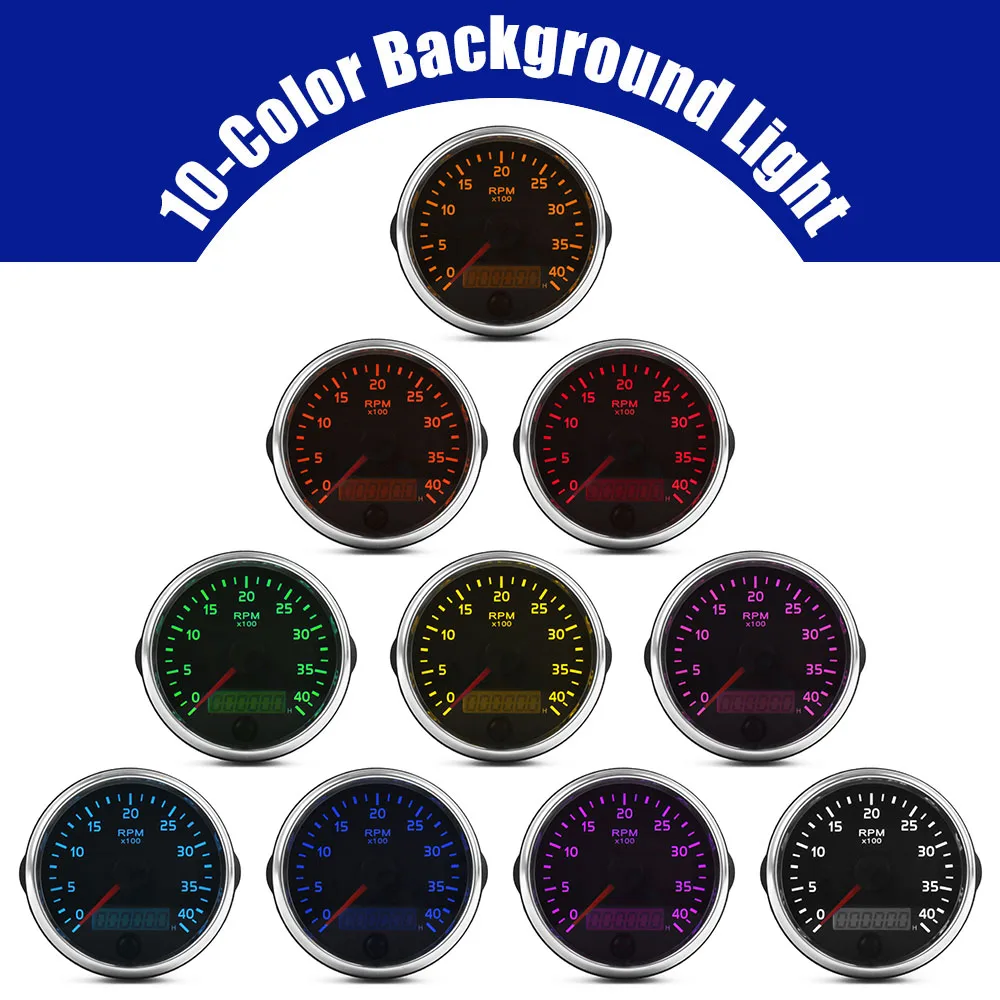 0-4000RPM Diesel Tachometer 85MM RPM Gauge 10 Colors Backlight Tacho Meter With LCD Hourmeter For Car Boat Motorcycle