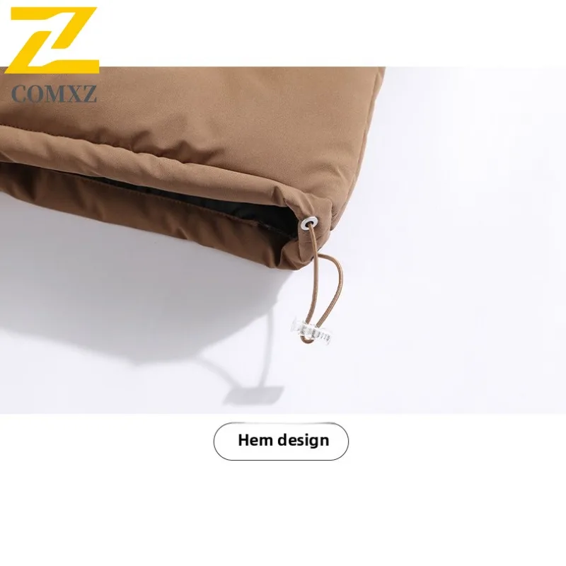 COMXZ 2025 Mens Winter Stand Collar Solid Color Fleece Lined Thick Warm Cotton Jacket Unisex Casual Coat Long sleeve windbreaker