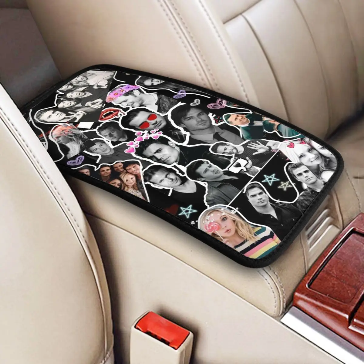 Four Seasons Car Armrest Cover Mat The Vampire Diaries Non-slip Center Console Cover Pad Collage Car Decor Accessories