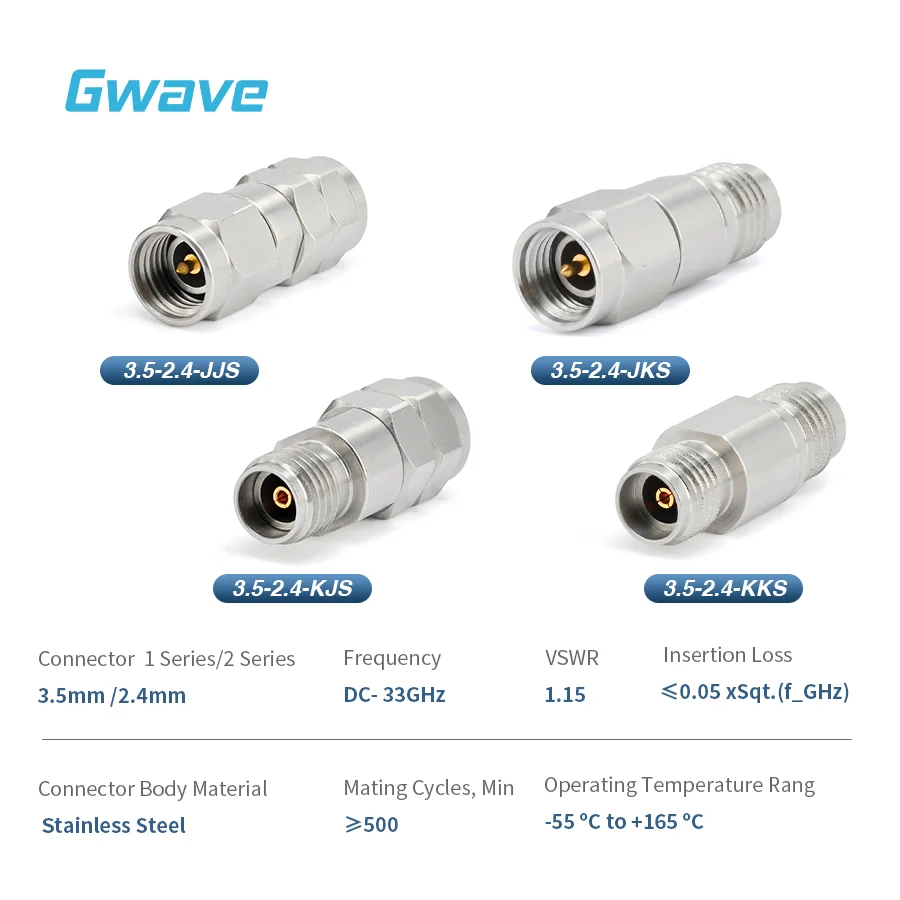 High Frequency RF Adapters Millimeter Wave 3.5mm to 2.4mm Stainless Steel DC-33GHz