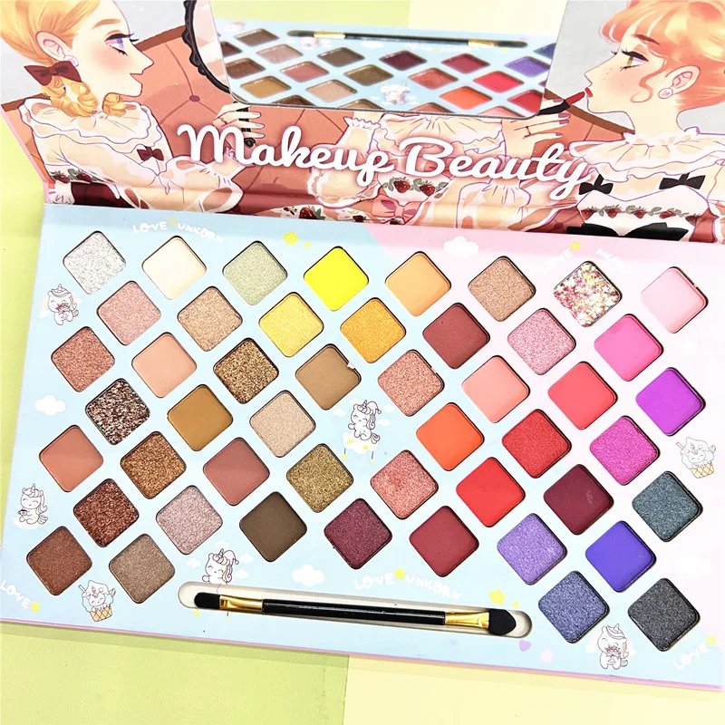 Paleta Beauty Matte Eyeshadow com Pincel de Espelho, Glitter, Sombra, Blush, Pigmento, Maquiagem Profissional, 48 Cores