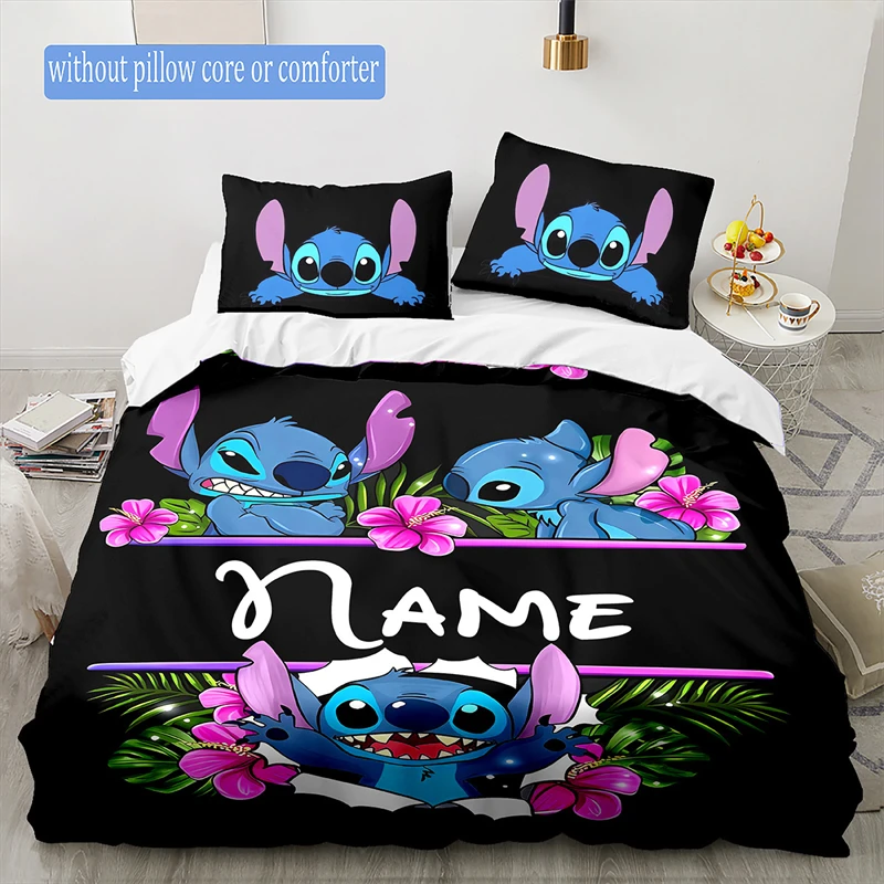 Juego de funda de edredón de Stitch de Anime personalizado, suave, de poliéster con cierre de cremallera, 2 fundas de almohada incluidas,