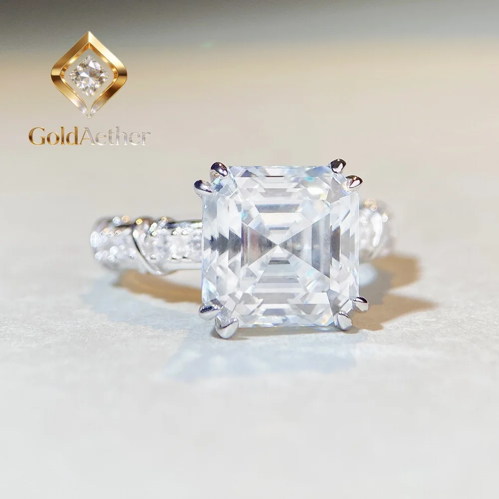 

GoldAether Luxury Solid Platinum PT950 Asche moissanite diamond ring 5 karat shaped diamond ring