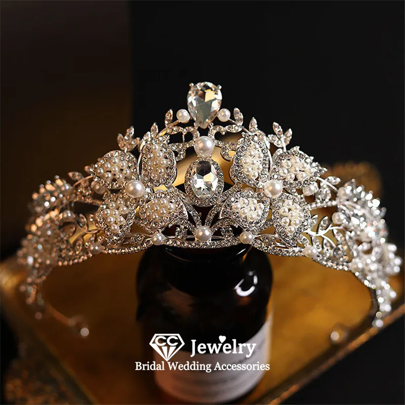 

CC Роскошные женские аксессуары с короной, свадебные прически, свадебный головной убор, обручальные украшения для волос, 100% ленты для волос ручной работы Taira FO48