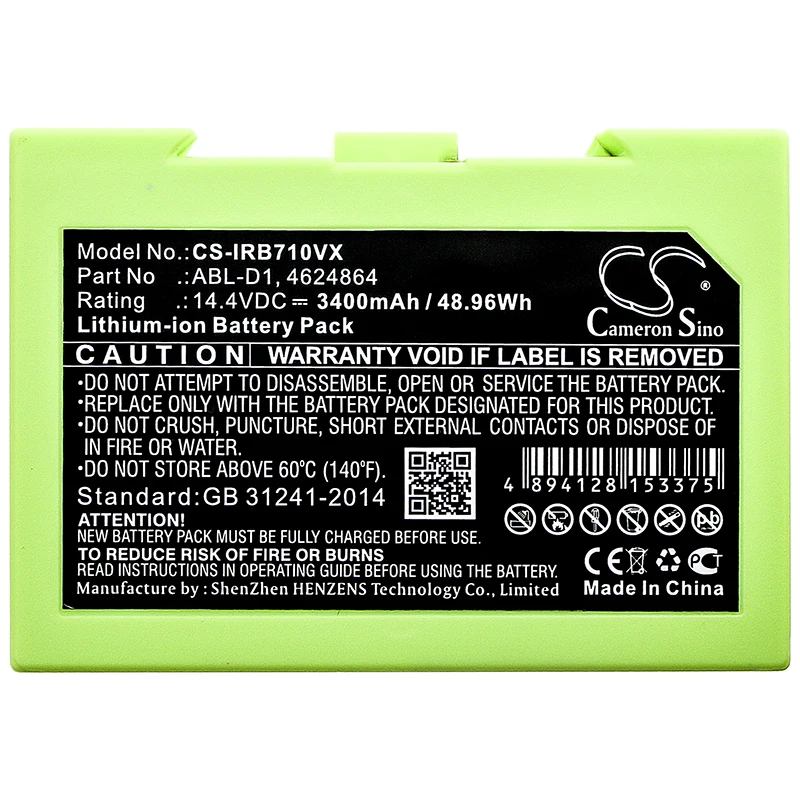 Li-Ionen-Vakuum-Akku für iRobot, 14,4 V, 3400 mAh, kompatible Modelle: e515840 e6, e6, e6198, e619820, i3, i31502F, i4, i6, i7, i7+