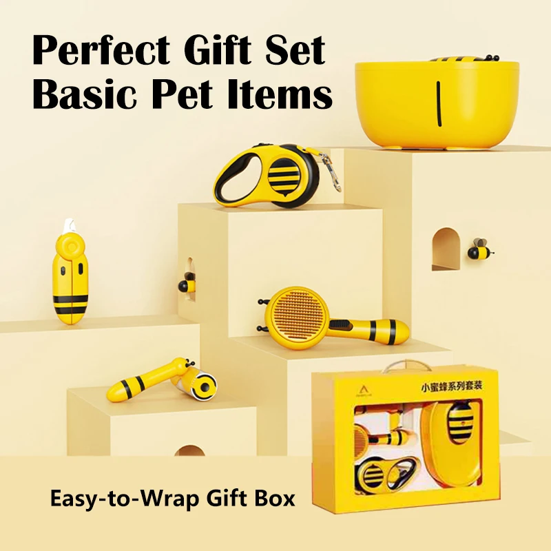 

Puppy Cats Supplies Starter Kits 5PCS Set of Pet Essentials Includes Leash, Water Dispenser, Brushes. Perfect Welcome Home Gift