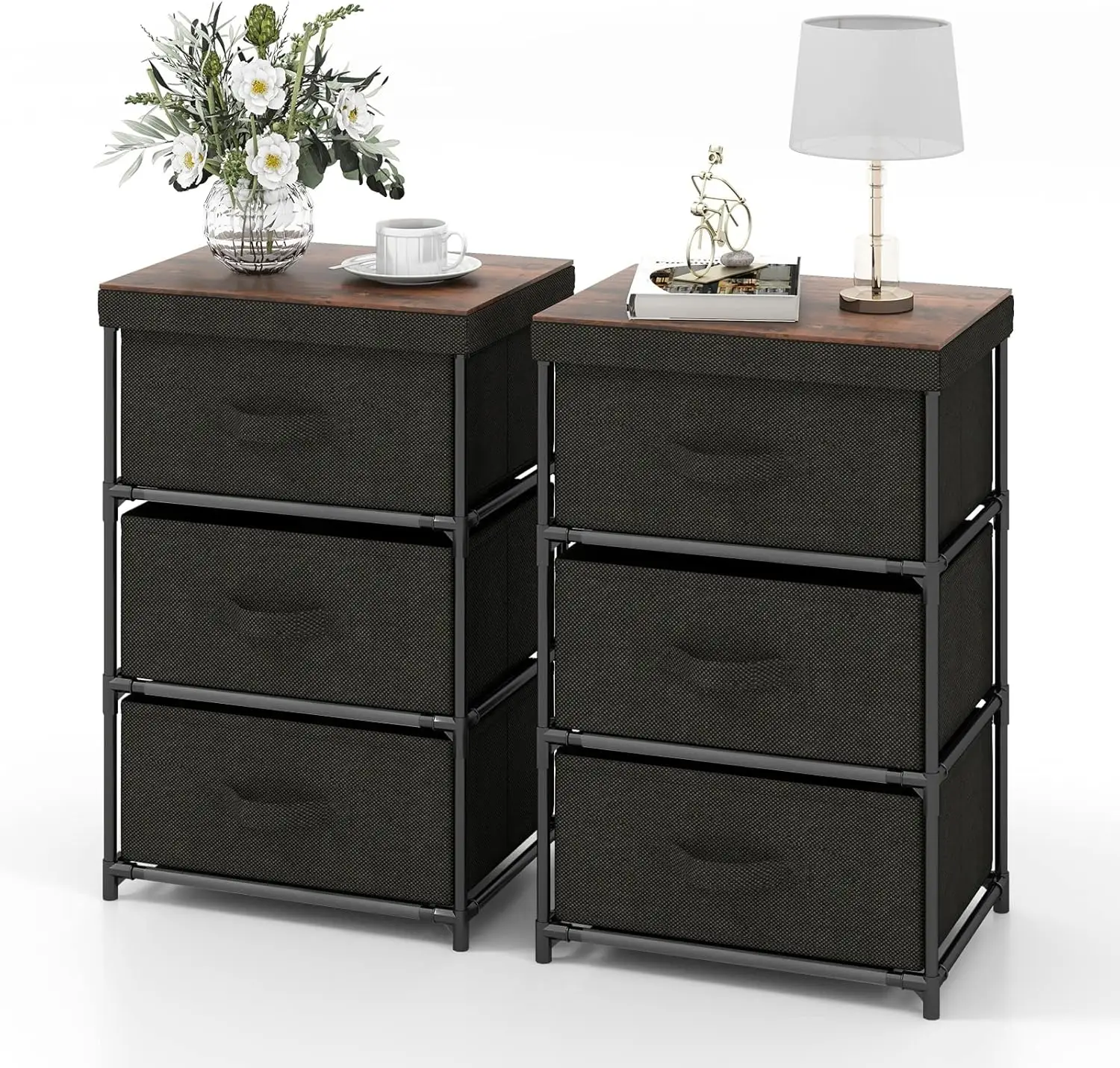 

Fabric Dresser Set Of 2 With 3 Drawers, Nightstand For Bedroom, Bedside Table With Removable Fabric Bins & Handles, Sofa Side