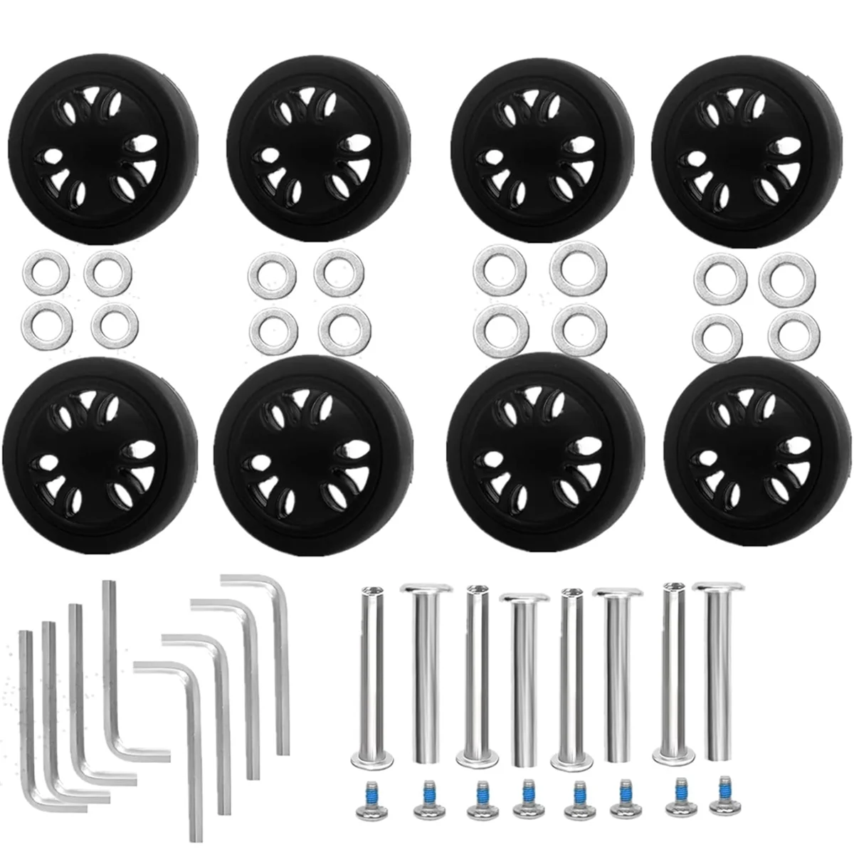 8pcs Luggage Wheels Replacement Kit,Dia 2in/50mm Thick 0.47in/12mm Resistant Rubber Mute Caster Replacement Suitcase A