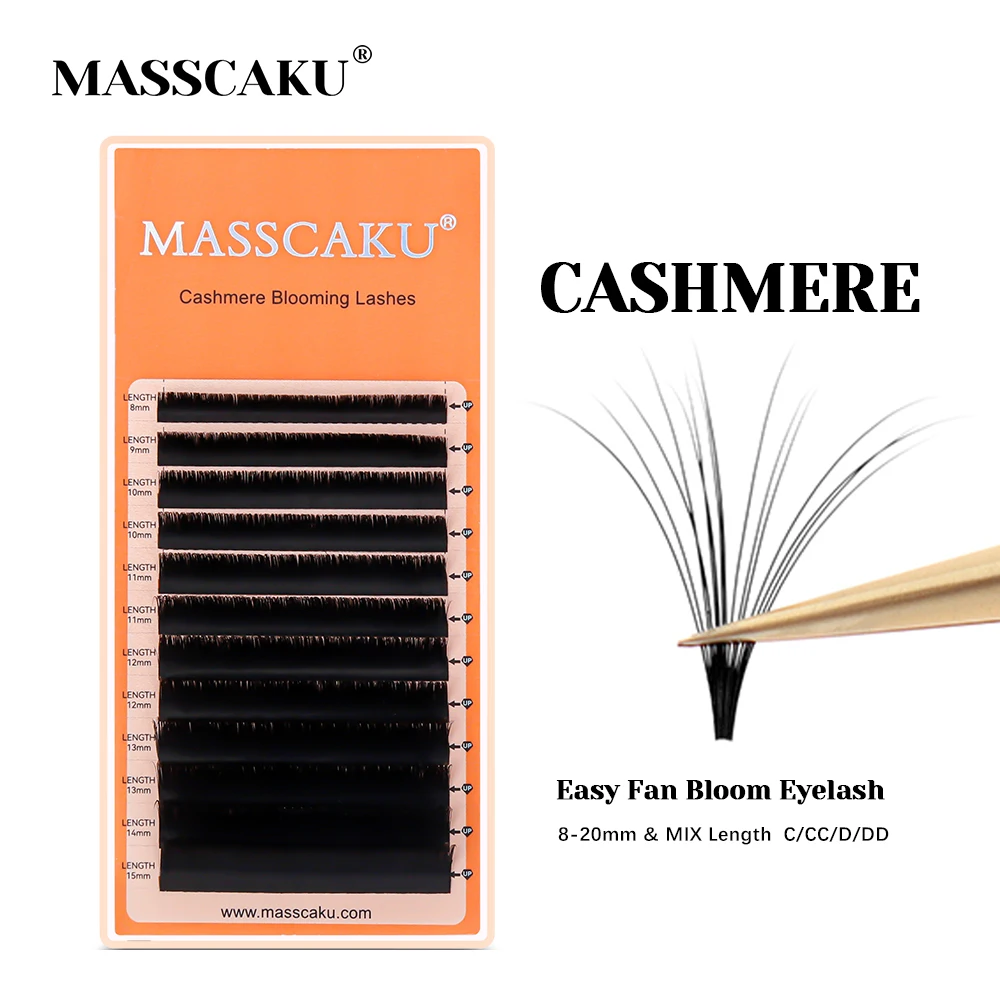 

MASSCAKU 12Rows Cashmere Matte Mink Blooming Eyelashes 3 Mixed Lengths Wispy Auto Fan Easy Fanning Volume Lashes for Eye Beauty