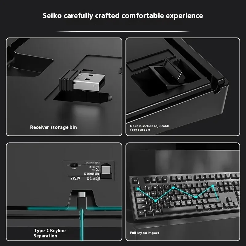 EWEADN MT108 Teclado Mecânico Sem Fio Bluetooth USB 87 Teclas Interruptor Vermelho Tri-Mode Retroiluminação Branca Compatível PC Laptop Tablet