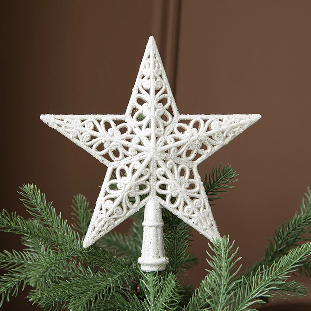 Plastic Hollow Glitter Three-Dimensional White Christmas Tree Top Star Pendant Christmas Home Decoration Products