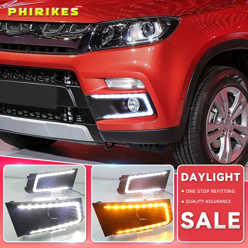 2pcs for SUZUKI Vitara brezza 2015 - 2017 LED DRL Daytime Running Lights Daylight with yellow turn signal Styling light