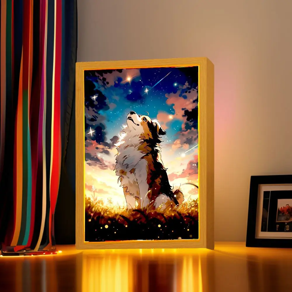 Cute puppy Light Painting Picture Frame Kawaii Led Night Light Home Wall Bedside Table Room Decor Kids Christmas Gifts Moon Lamp