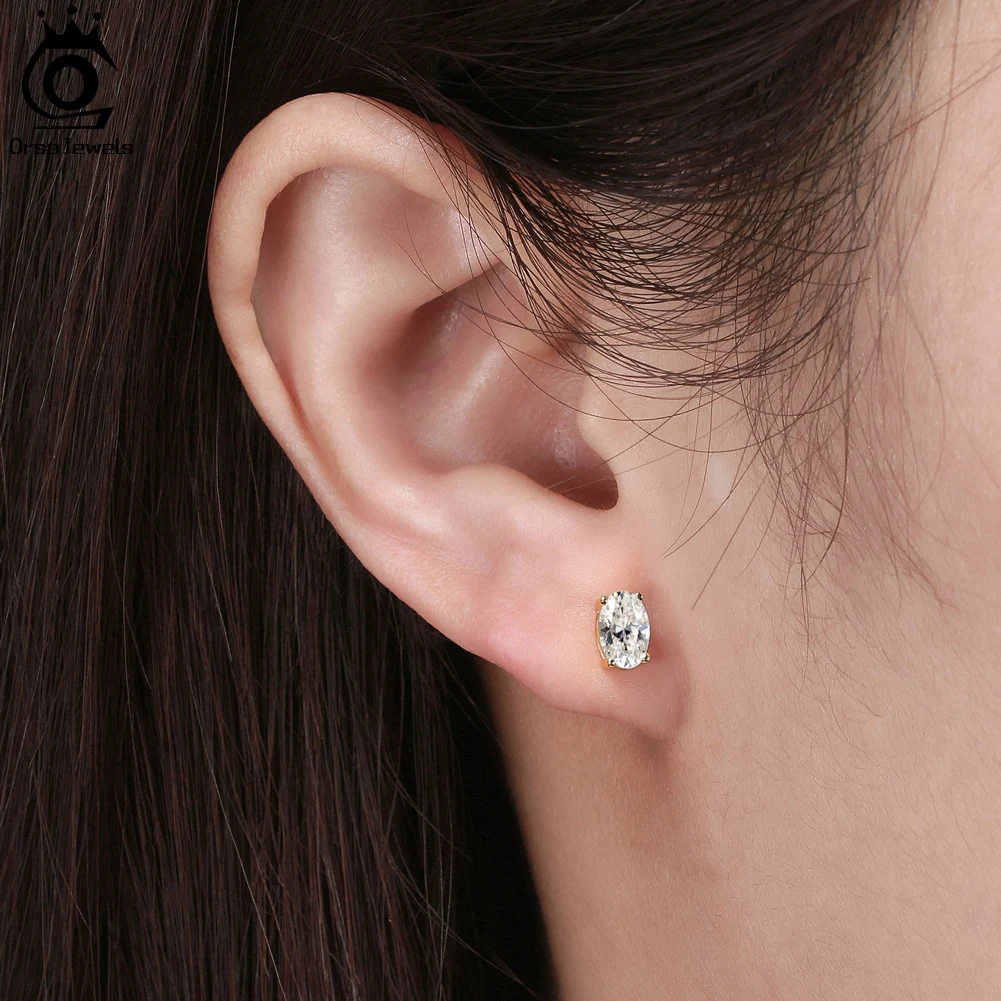 ORSA JEWELS Real 925 Sterling Silver Oval-Cut AAAA Cubic Zriconia Stud Earrings for Women Handmade Earring Wedding Jewelry APE58