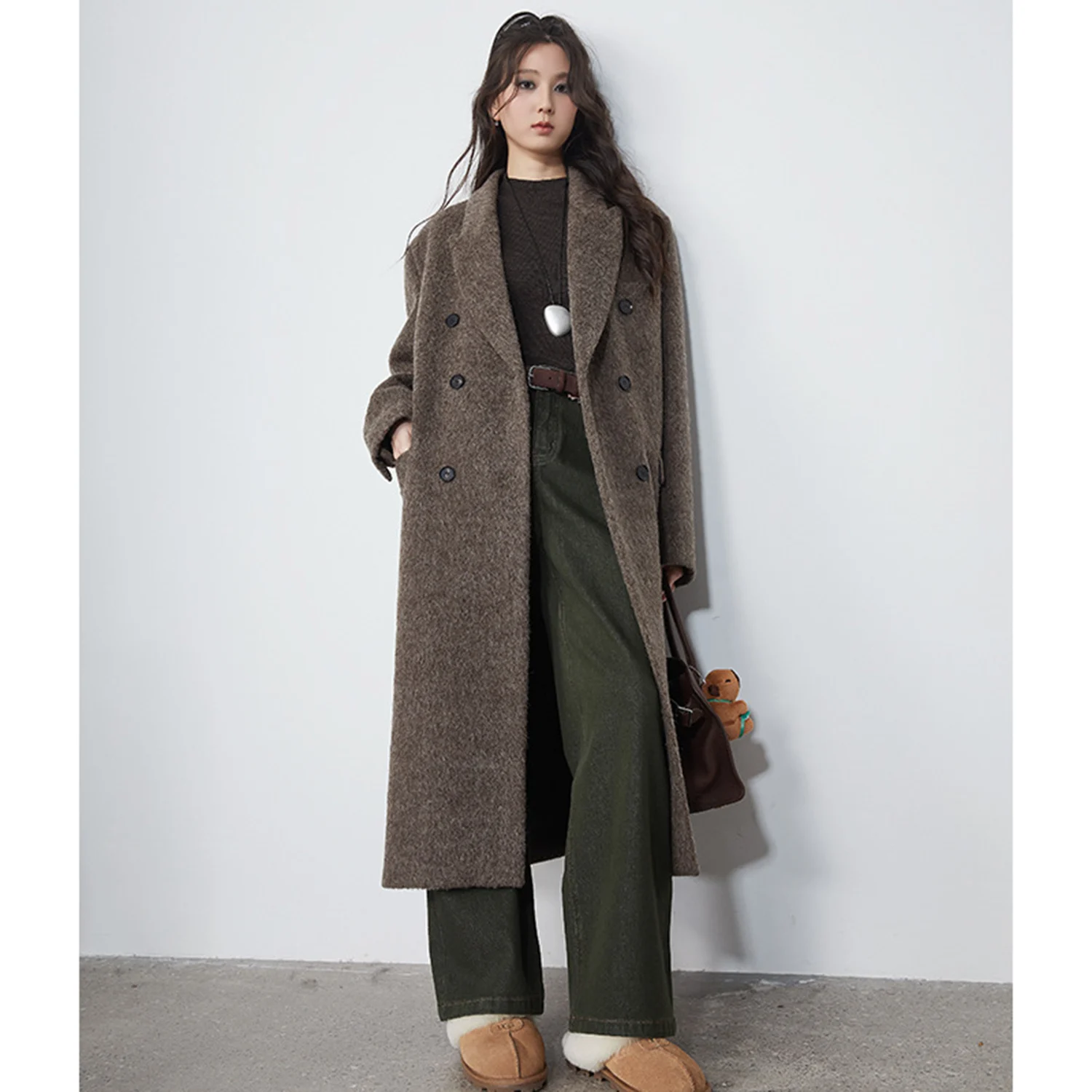 

Allingentle Women's Long Blazer Luxury Woolen Jacket Double-Breasted Coat for Cocktail Party Daily Casual Outfits Customize