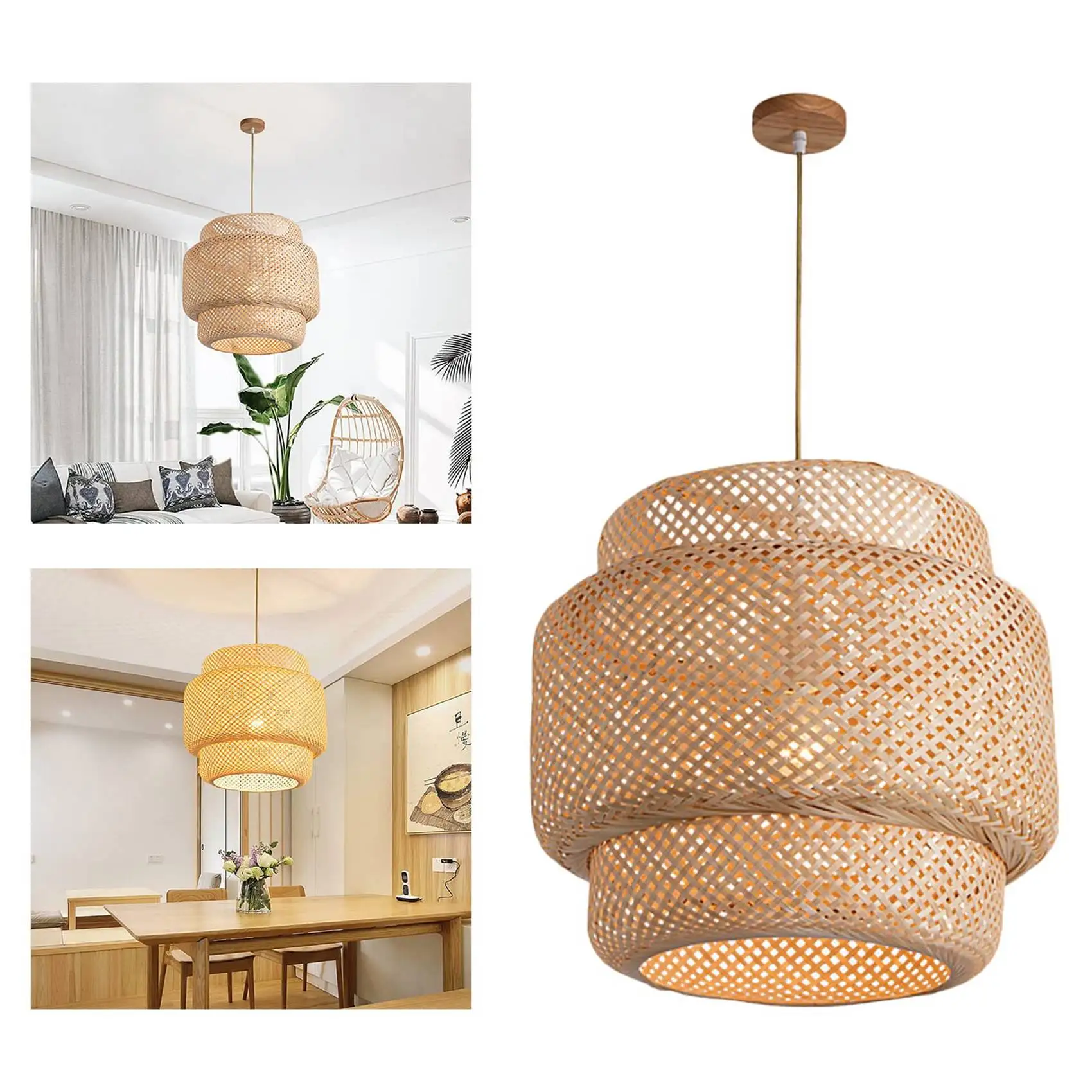 Pendant Light Ceiling Retro Hanging Cafe Lights Loft Japanese Style Hand Weaved Bamboo Woven Lampshade for Teahouse B