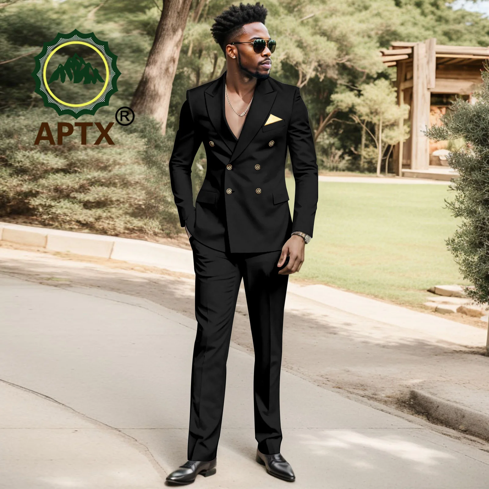 African Clothes for Men Wedding Outfits Business Attire Dashiki V-neck Jacket Blazer Pants with Kerchief Bazin Riche 2416034