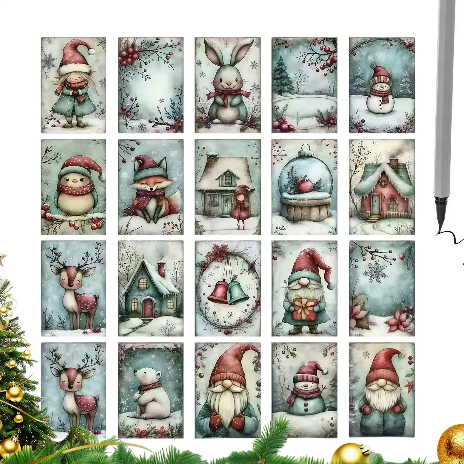 

Christmas Cards 20-Piece Snow Theme Party Favors Gnome Animal Retro Christmas Cards For Kids Adults Collectors Family