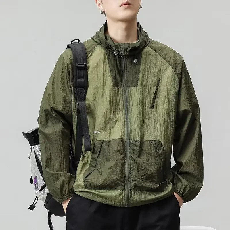 2026 Summer New Men Ice Silk Sun Protection Jacket, Lightweight Loose Plus Size Hooded Coat, UV Protection Breathable Outdoor