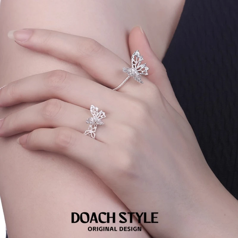 

S925 Sterling Silver Lace Butterfly Ring Adjustable Opening No Fading High-end Cool Style Woman Rings