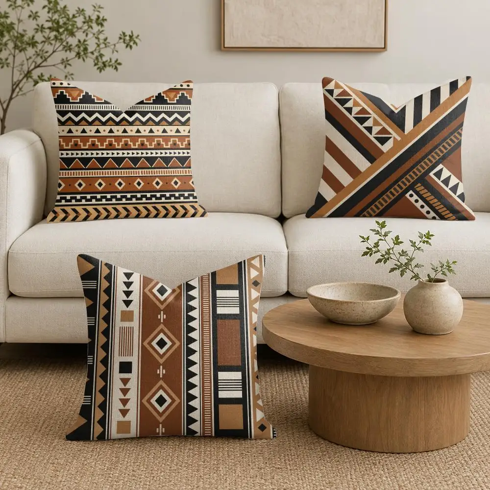 Boho Tribal Cushion Cover Natural Linen Organic Fabric Double-Sided Printing Sofa Home Decor Gift Pillow Cover