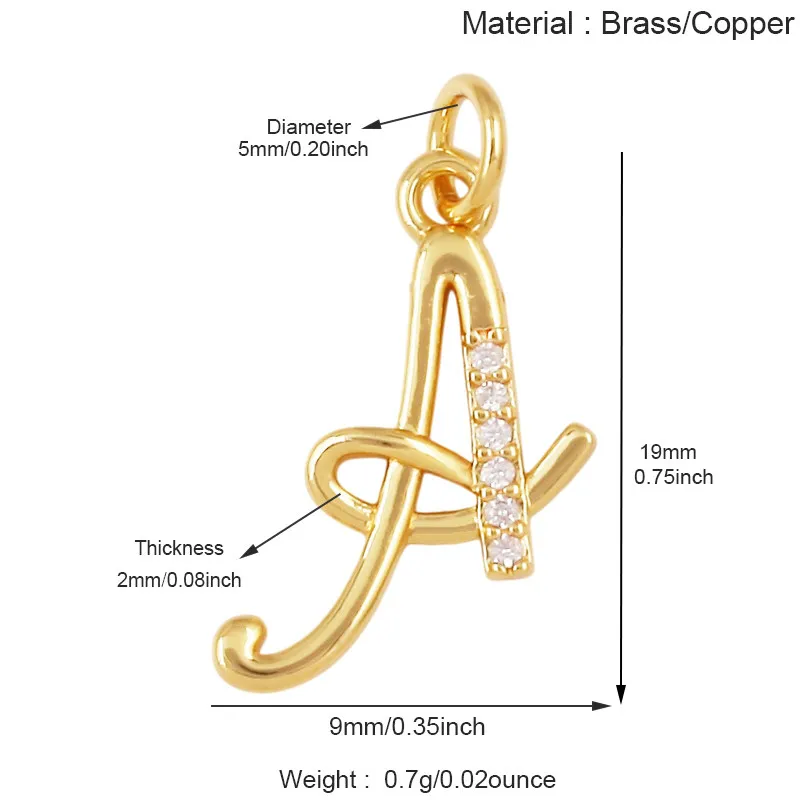 2pcs/Lot Trendy Alphabet Charm Initial Name Letter Pendant,Simple Zircon Necklace Bracelet DIY Jewelry Making Accessories J04