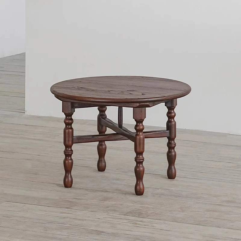 

Round solid wood brown old coffee table