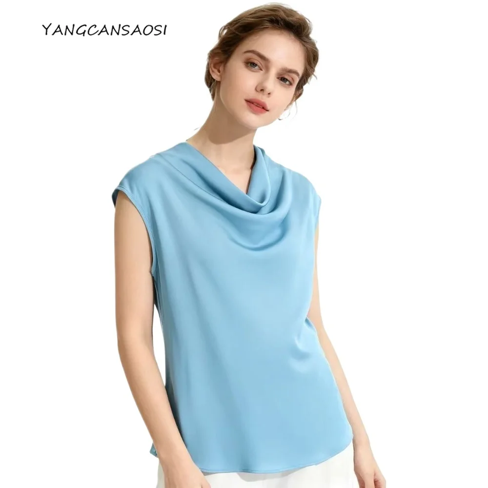 

2025 Women's Casual Clothing Light Luxury Temperament Swing Collar 100% Natural Mulberry Silk Fashionable Commuting Solid Vest