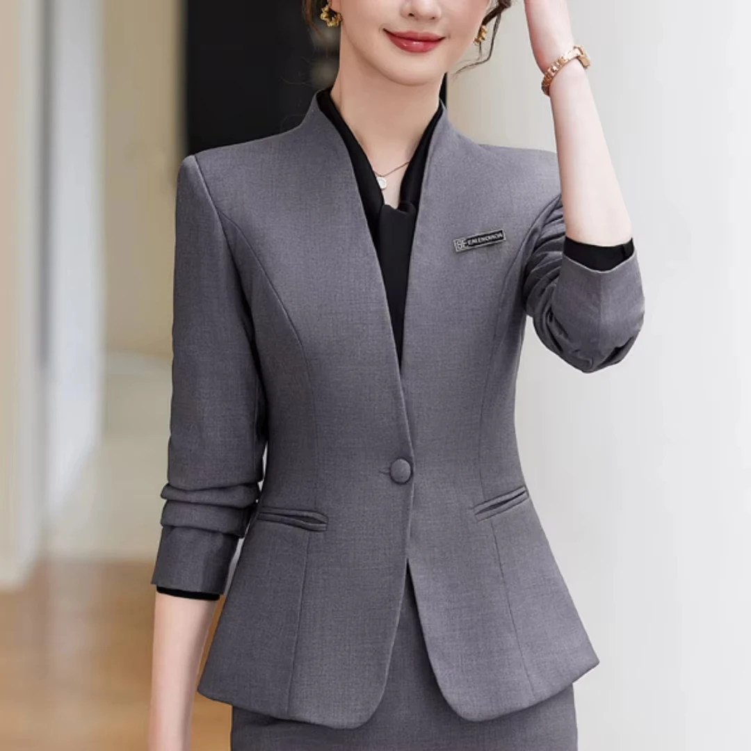 Women Suit Blazer Gray Single Button Solid For Wedding Party Business Work Daily Commute Casual Shopping Jacket+Pant