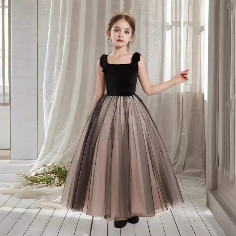 

kids choir costumes2024New Black French Style Puffy Tulle Princess Dress for Little Girls Fashion Show Dress