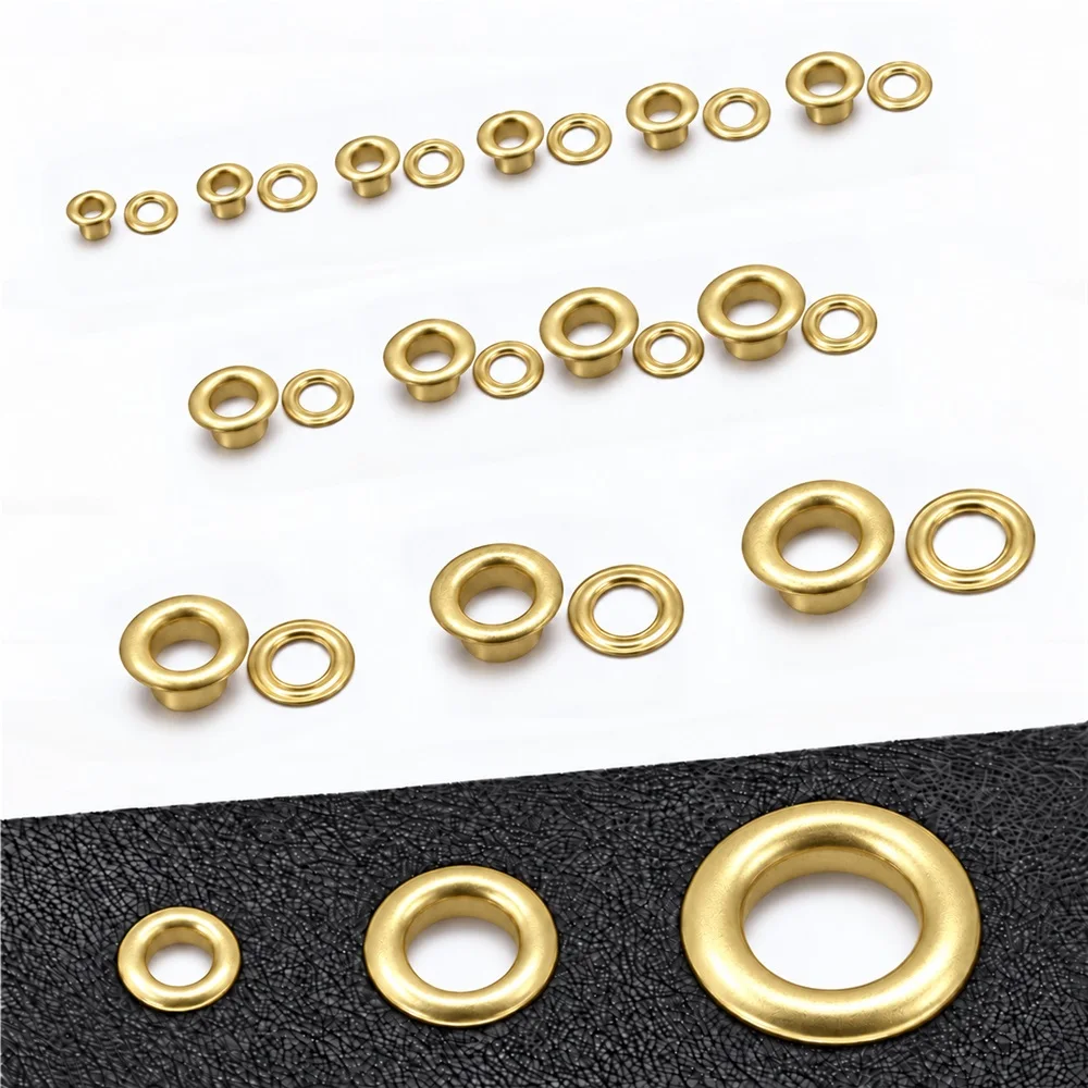 Gold Color Copper Eyelets with Washers, 2-20mm Inner Diameter Grommets, 20-100 Sets per Pack for Leathercraft and DIY Crafts