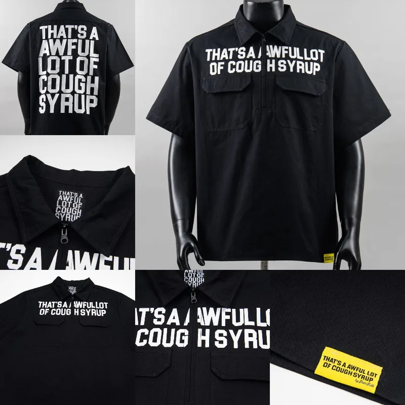 New Summer Men's That's A Awful Lot of Cough Syrup Shirt Collar Half Zip Letter Printed Shirts