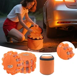 3 Pack LED Road Flares Flashing Emergency Warning Light Help Flash Waterproof Roadside Safety Disc Magnetic Base Flashing Flare