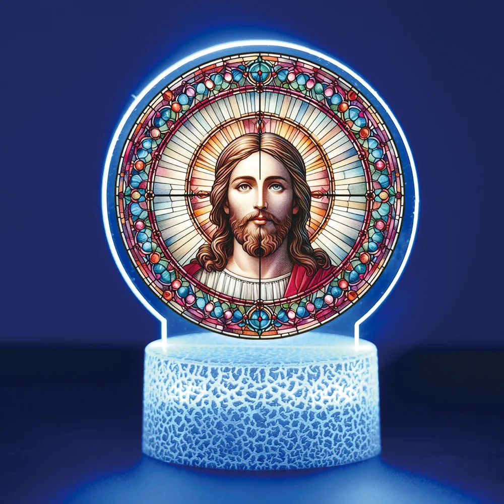 1pc Jesus Night Light 3D With Black Base For Bedroom Decor Led Color Changing