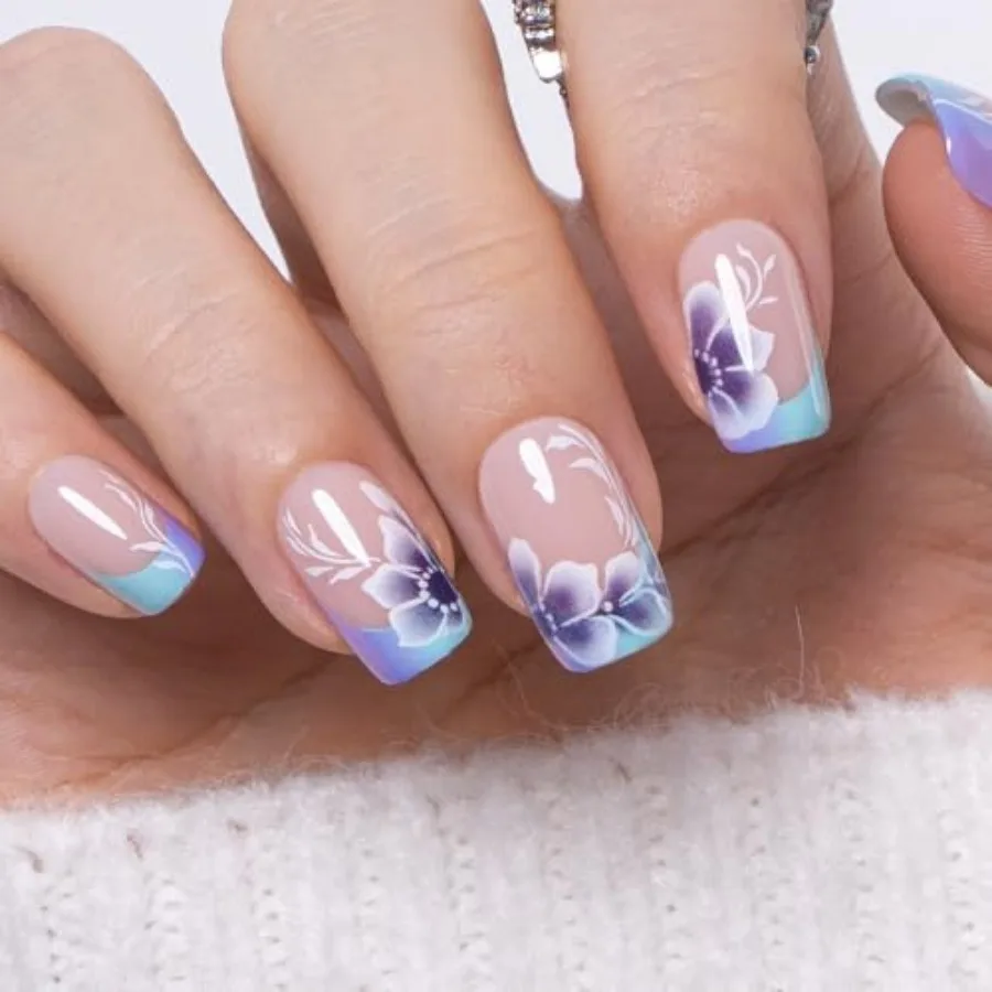 Press on Nails Acrylic Fake Nails with Design Full Cover False Nails for Women Reusable Nail Kit with Nail Glue Adhesive Tabs N