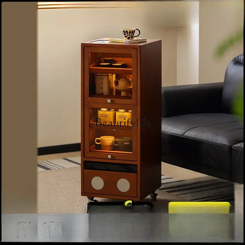 

Solid wood storage side cabinet, antique removable living room storage cabinet