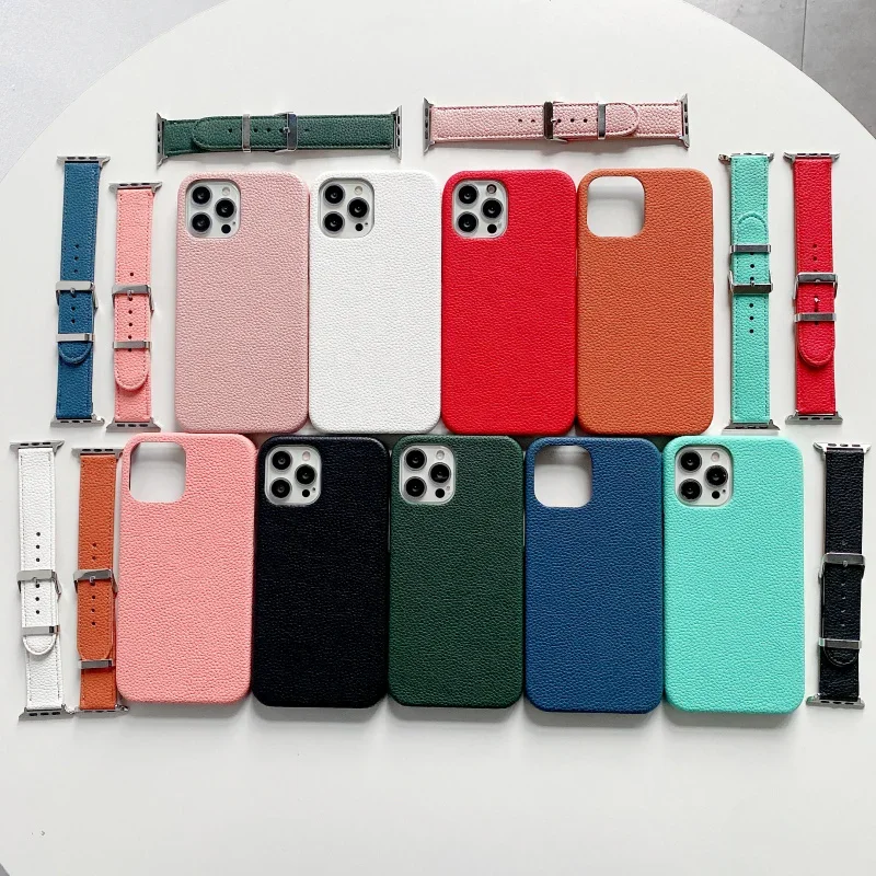 FF-13WS Suitable for iPhone 12 11 Pro X XS MAX XR 7 8 Plus Lychee Pattern Leather Phone Case Apple iWatch Strap 38/40/42/44mm