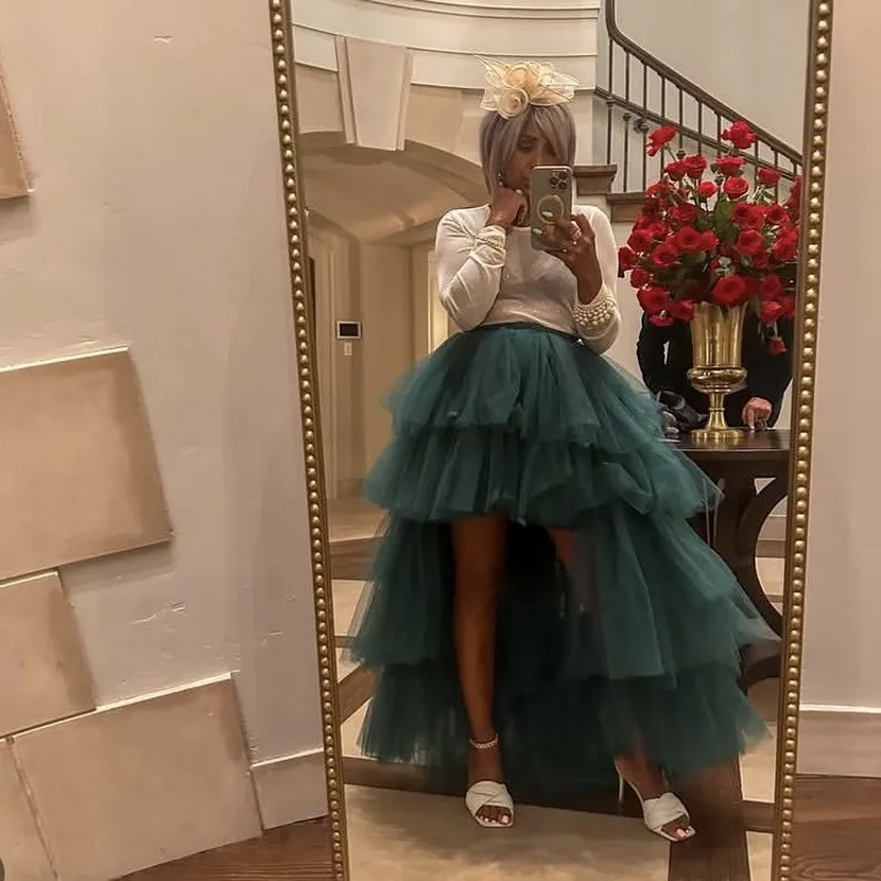 

Hunter Green Tutu Skirt Female Party Wear High Low Adult Skirt Layered Long Tulle Skirts for Women Ruffle Asymmetrical